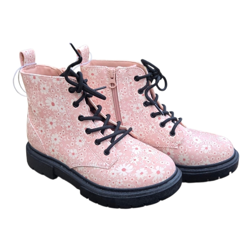 Art Class Girls’ Combat Boots – Pink Floral – Size 4 (New Without Tags)